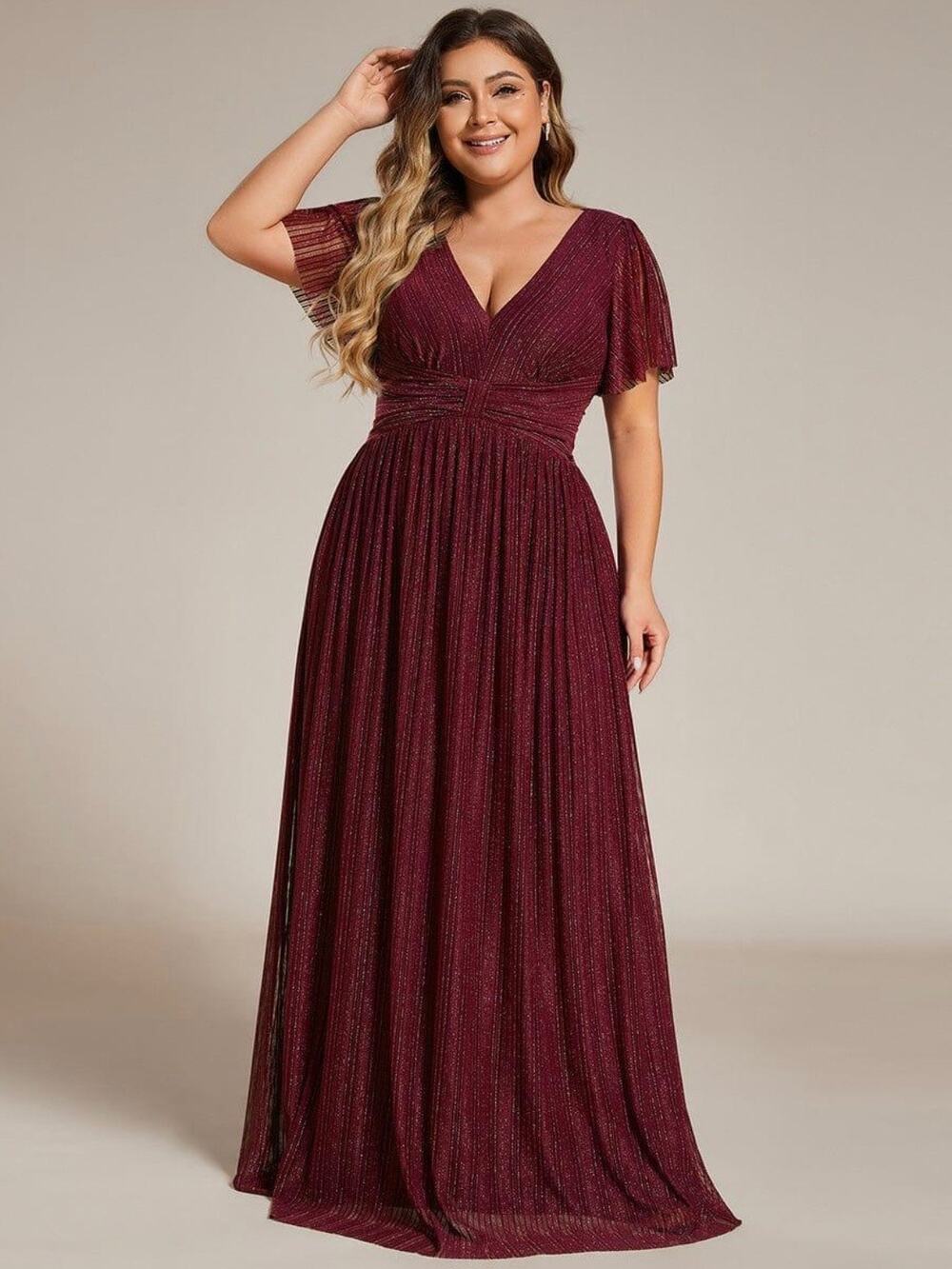 Ever Pretty SIZE 14 V-Neck Flutter Sleeve Red Burgundy Daphne Evening Dress NWT